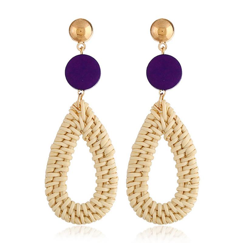Rattan Earrings 2021 Trend Lightweight Geometric Statement Woven Bohemian Earring Handmade Straw Wicker Braid Hoop Drop Dangle