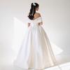French One-word Shoulder Light Wedding Dress 1011 New Temperament Long Satin Wedding Dress White Bridal Welcome Main Dress
