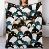Chubby Penguin Pattern Throw Blanket Shaggy Furry Soft Blanket for Bedroom Living Room