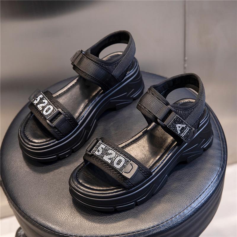 Velcro Rhinestone Flat-soled Women's Shoes 2025 New Summer Women's Fish Mouth Sandals Casual Sports Children