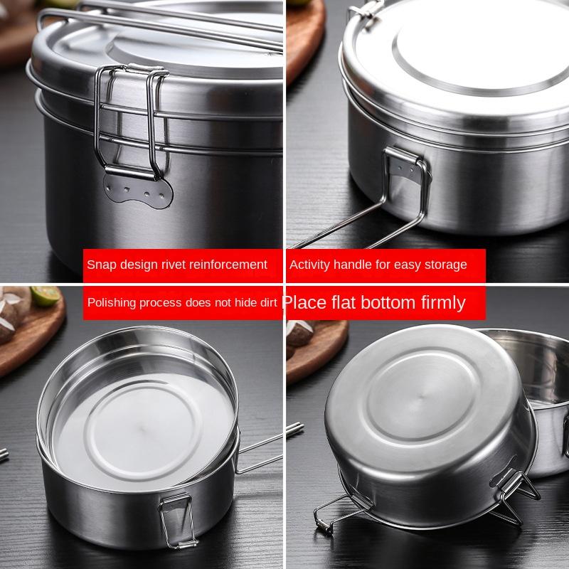 Potravinářská nerezová ocel 304 kulatý obědový box pro studenty, kancelářské pracovníky, obědové boxy s víčky, venkovní kempingové obědové boxy