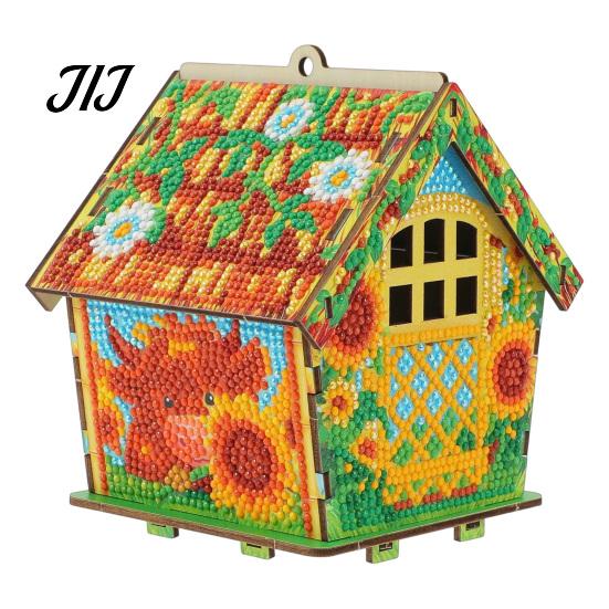 Artigianato da scrivania fatto a mano Kit Pittura con strass Casa di Natale 3D, Set Artigianale Fai da te Capanna Girasole in Legno, Ornamento Artistico Artigianale per Decorazione