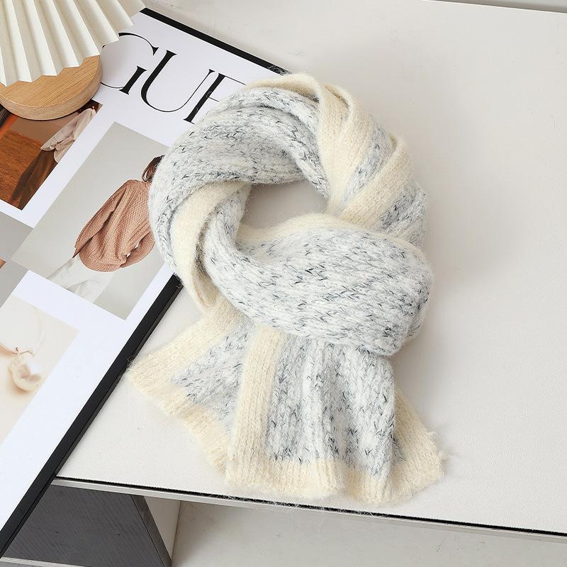 Korean version ins style Internet celebrity new double-spell contrasting color scarf women's autumn and winter warm versatile high-end neck