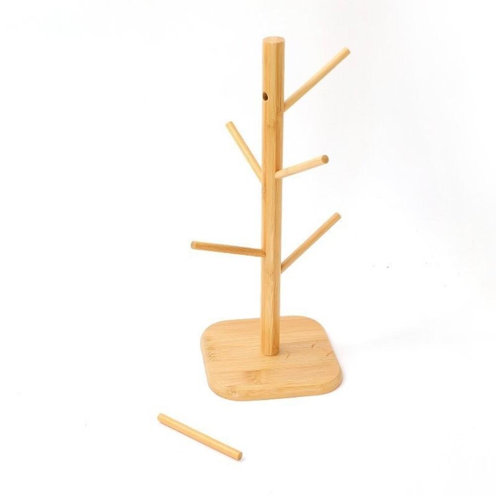 Sturdy Wooden Mug Holder Tree Non Slip Versatile Coffee Mug Rack Thicken Base with 6 Hooks Coffee Cup Holder for Countertop