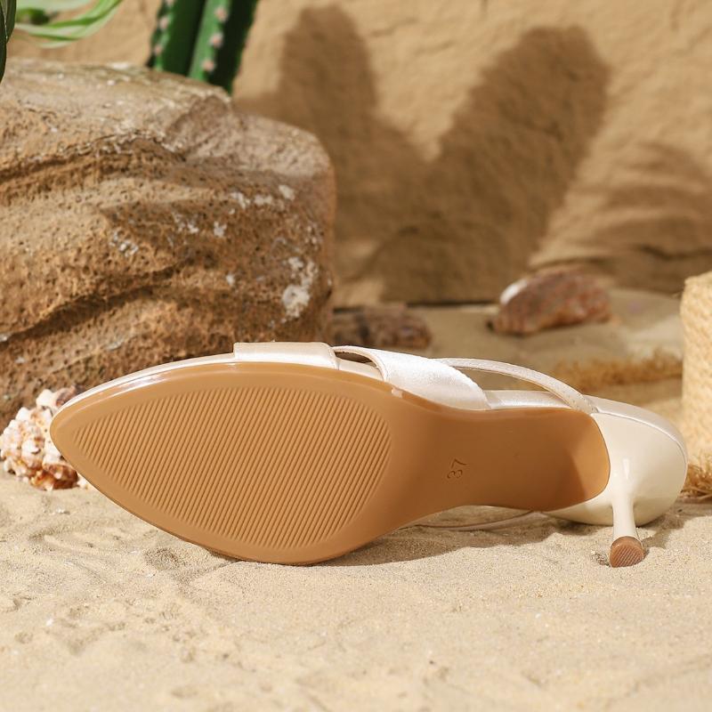 Fashion Metal Flower Decoration Brand Designer Slippers Women Fashion Pointed Toe Thin Heel Slide Sandals Elegant Wedding Bridal Shoes
