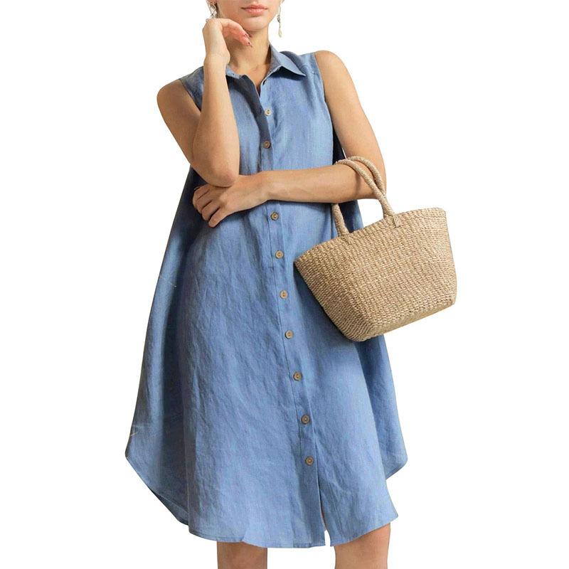 Summer Women's Dress Fashion Cross Border Solid Colour Loose Shirt Dresses
