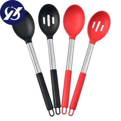 Mango cómodo resistente al calor con orificio para colgar, cuchara de cocina sin BPA de silicona, suministros para el hogar