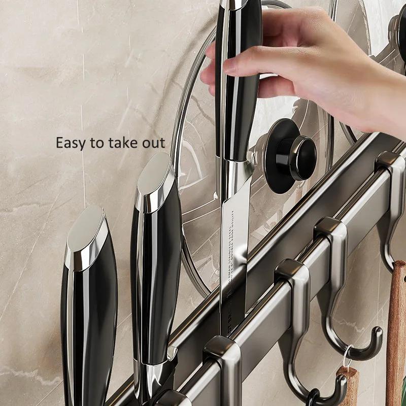 Kitchen Storage Rack Wall Mounted Non Perforated Movable Hook and Spoon Rack for Storing Kitchen Utensils