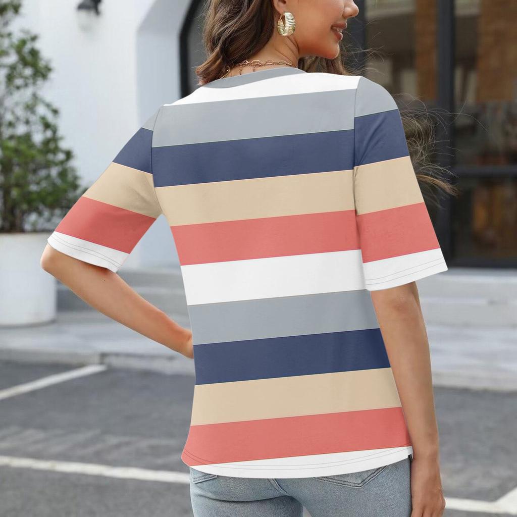 Women's V Neck T Shirts Half Sleeve Tops Printed Casual Summer Tees T Shirt Blouse