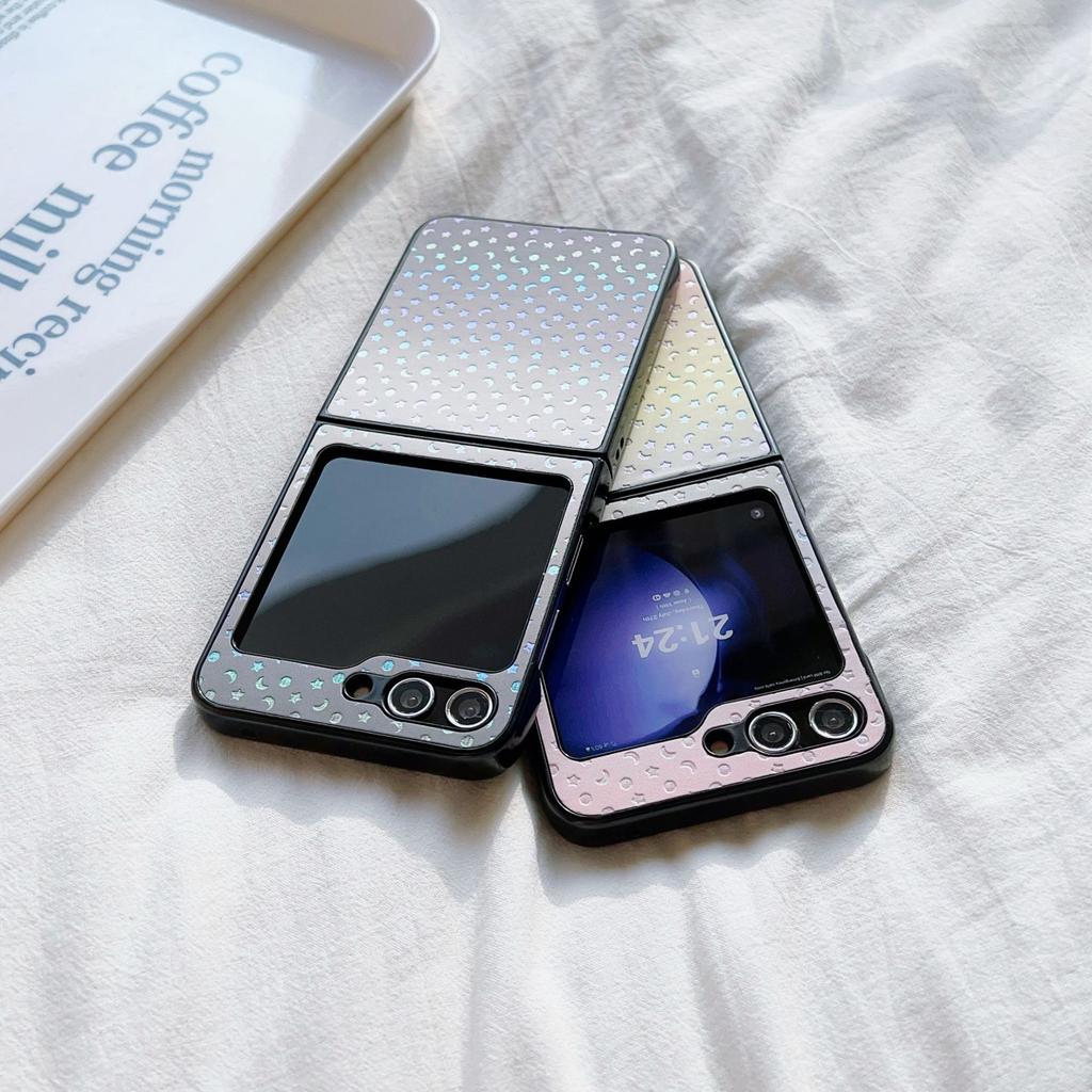 Applicable To Samsung Z Flip6 Mobile Phone Case Z Flip5 Folding Screen Gradual Change Laser Star Flip Case