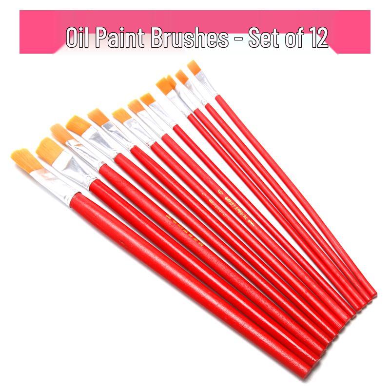 Nylon Flat Paintbrush Set for Oil, Gouache, Watercolor & Calligraphy