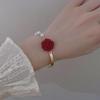 Korean Style Red Rose Imitation Pearl Bracelet For Women Luxury Zircon Flower Butterfly Adjustable Cuff Bracelet Wedding Jewelry