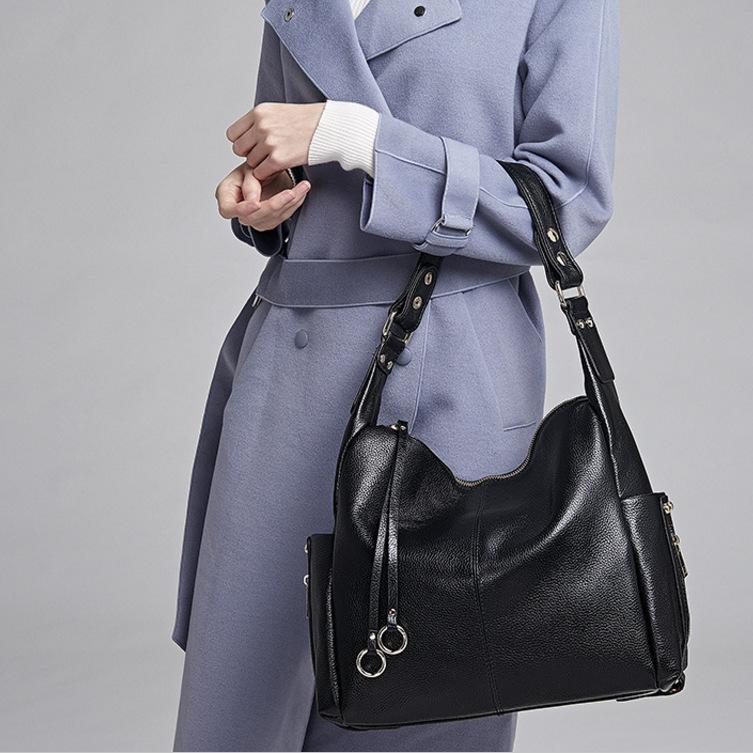 Leather Women's Bags, Street Fashion Luggage, Leather Goods, Solid Color Tote Leather, Sewn Women's Handbags