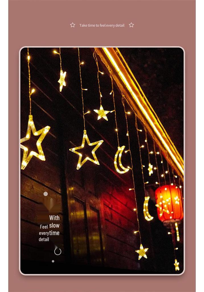 Solar-Powered Star and Moon LED String Lights - Colorful Outdoor Decor for Christmas and Festivals