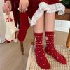 New Year's Festive Red Socks for Women, Autumn and Winter, with Twisted Fleece Balls, Snowflakes, Warm and Comfortable Rabbit Fleece Pile Socks