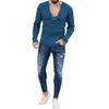 Men Fall Winter Sweater V Neck Slim Fit Long Sleeve Elastic Knitted