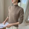 Rolled-Edge Half-High Collar Cashmere Knit Seamless Sweater: Women's Autumn/Winter Solid White Wool Base Layer