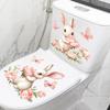 Cute Rabbit Peony Toilet Decoration Stickers, Bathroom Toilet Beautification Stickers