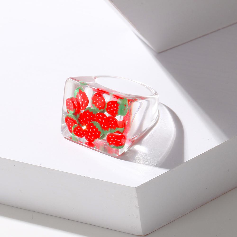 Evropská a americká módní bižuterie Bohemian Transparent Resin Fruit Square Ring Dámský akrylový prsten
