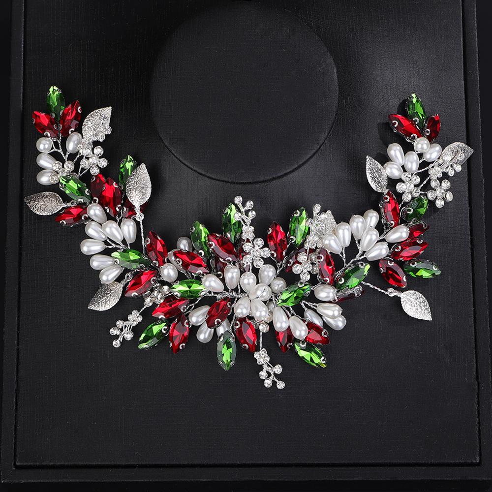 Trendy Silver Rhinestone Bridal Headband Handmade Pearl Wedding Hair Accessories Opal Party Tiaras Head Jewelry for Women Girls