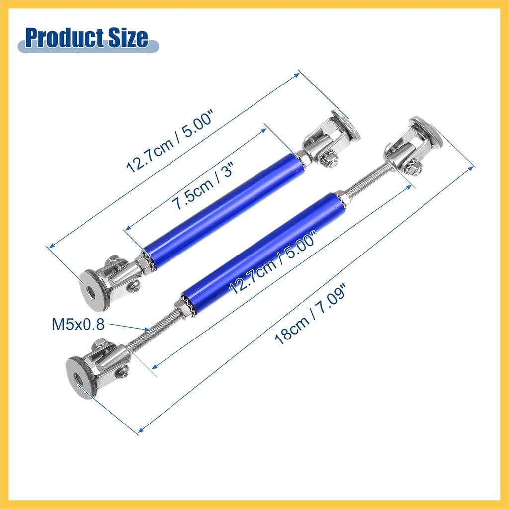 Universal Adjustable Aluminum Alloy 3"-5" 75mm Car Front Bumper Lip Splitter Strut Rod Tie Support Bars Blue - Pack of 2 Auto Replacement Parts