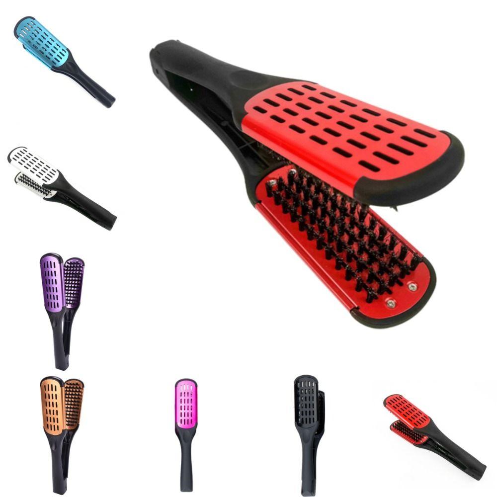 

Anti-Static Straightening Double Brushes Not Hurt V Shape Comb Clamp Barber синий