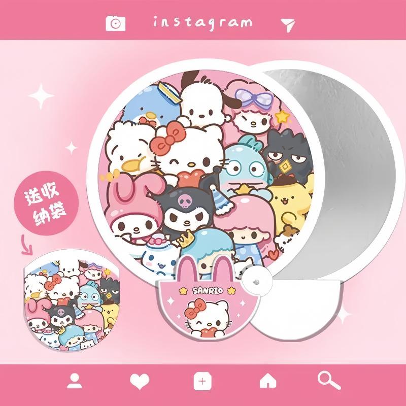 Cartoon Reflective Portable Folding Fan: Cute Mini Round Fan for Women, Students, and Children with Storage Bag