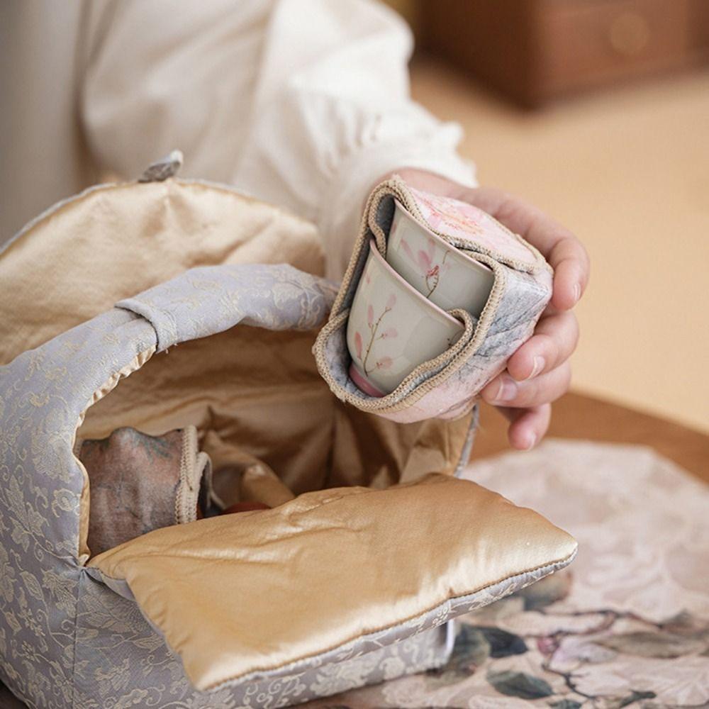 Flower Plush Tea Pot and Cup Holder Chinese Style Teapot Cover Cloth Tea Pot Protection
