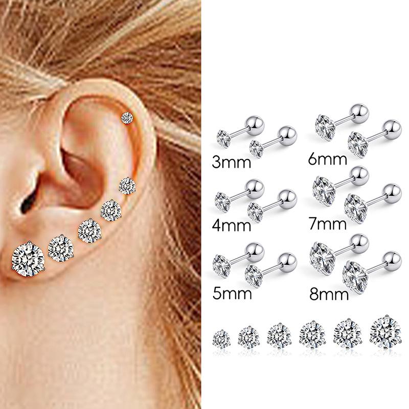 Silver Needle Shiny Zircon Stud Earrings Women Style Cute Sweet Jewelry Accessories Simple  Jewelry Accessories
