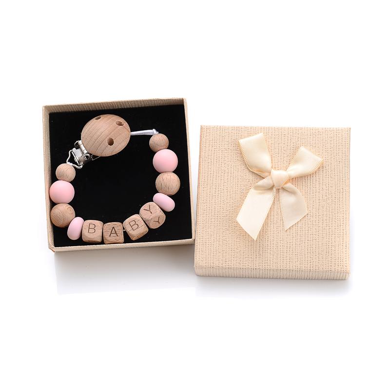 

Boxed Personalized Name Baby Nipple Clips Silicone Beaded Soother Pacifier Chains DIY Nursing Toys Anti-Drop Dummy Holder Chain