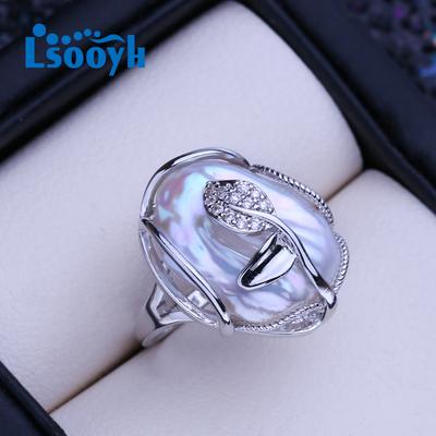 Natural Freshwater Big Button Baroque Pearl Rings For Women Classic Silver Gold Color Wedding Ring Birthday Gifts Wholesale