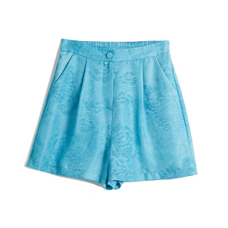 

Женский высококачественный комплект в китайском стиле из 100% чистого шелка тутового дерева, рубчатый жаккардовый топ и брюки XL (62.5-70 kg)