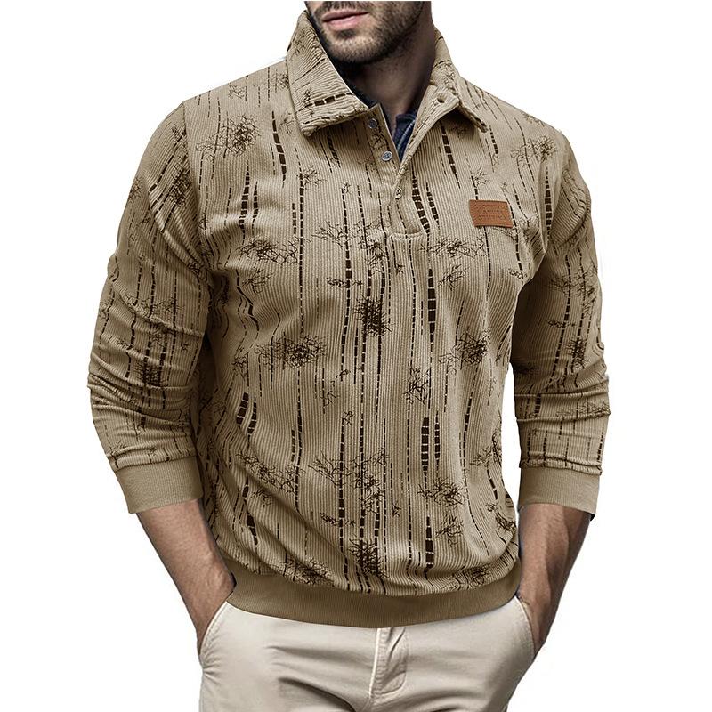 Men S Long Sleeve Turn Down Collar Jacquard Polo Style Casual Loose Pullover Sweatshirt
