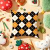 Halloween Grid Cushion Cover Soft Short Plush DoubleSided Printing Home Decor Machine Washable Pillow Case Gift