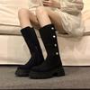 Winter Women Western Knee High Boots Fashion Slip On Shoes Thick Heel Laides Concise Long Botas De Mujer