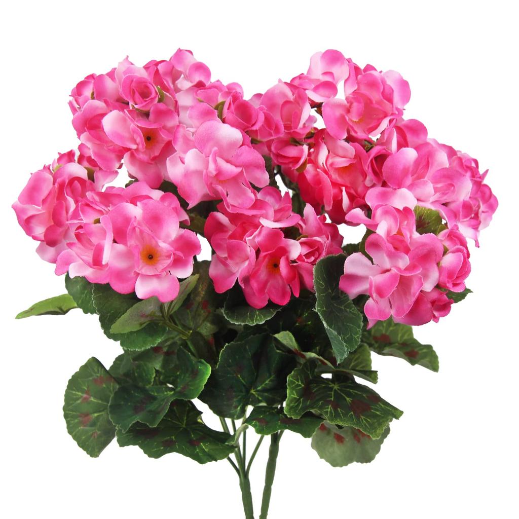 2PCS Artificial Geraniums Outdoor Silk Flowers Bush Fake Flowers for Floral Home Decor Indoor Garden Grave Cemetary Table Decor