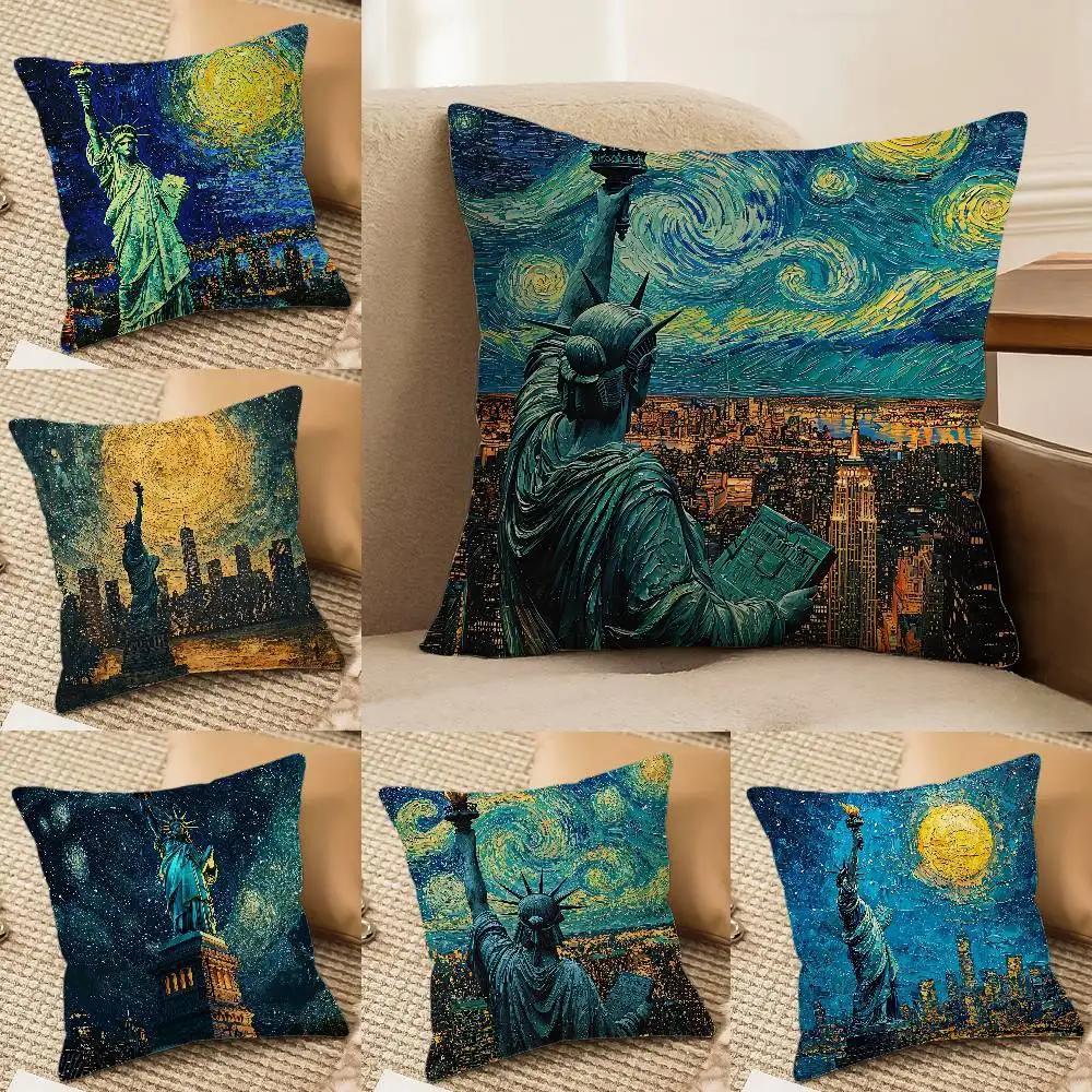 Malowanie Statuy Wolności Poszewka na poduszkę Komfortowa Sofa Łóżko Jedwabista elegancka Niewidoczny zamek błyskawiczny Dekoracyjna poszewka na poduszkę