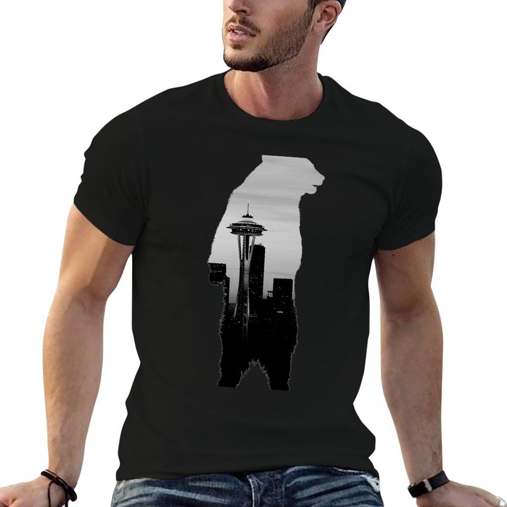 Space Needle Bear Tshirt Cotton Tshirt 100 Graphic T Shirts For Unisex Essential T Shirt Tshirt
