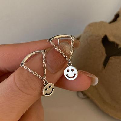 Simple and Personalized Chain Smiling Face and Smile Earrings New Trendy Niche Design