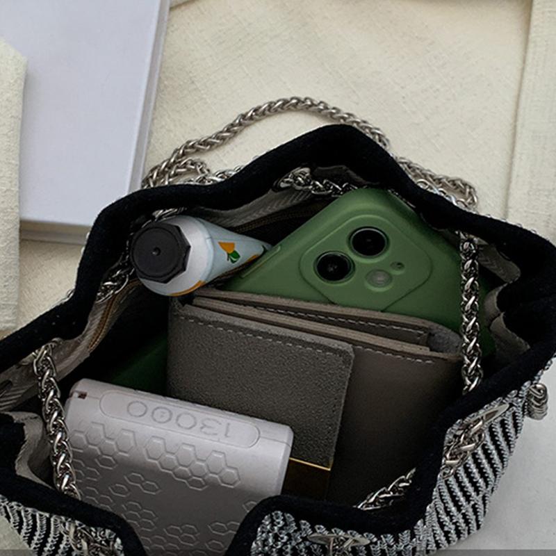 Luxury Rhinestone Shoulder Bags For Women Pearl Chains Bucket Crossbody Bags Drawstring Underarm Handbag Messenger Purse Quality