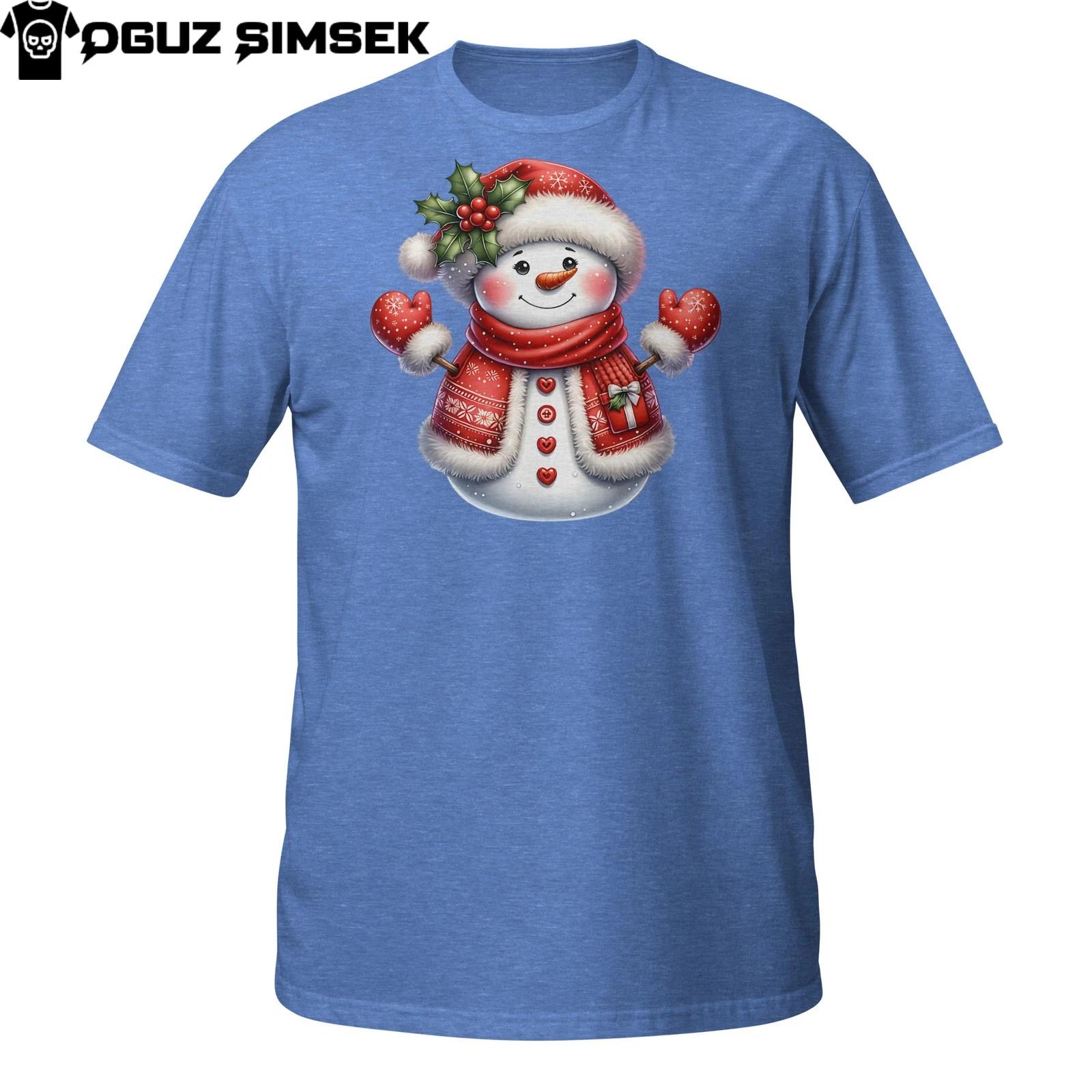 Festive Snowman T-Shirt Mens Womens Tees Top – Cozy Red Scarf and Christmas Cheer Design 3XL