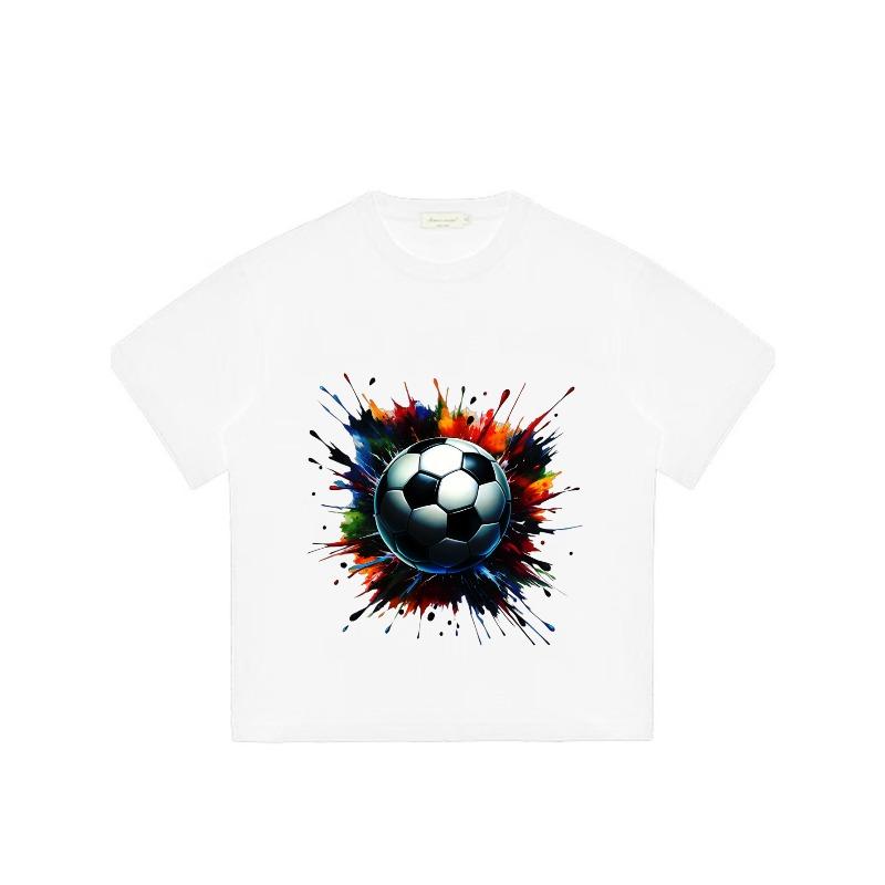 Black T Shirt with Soccer Ball and Colorful Splash Print for Sports and Casual Wear