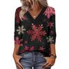 Women's Loose Comfortable Casual Fashion V-Neck Christmas Print 3/4 Sleeve Top