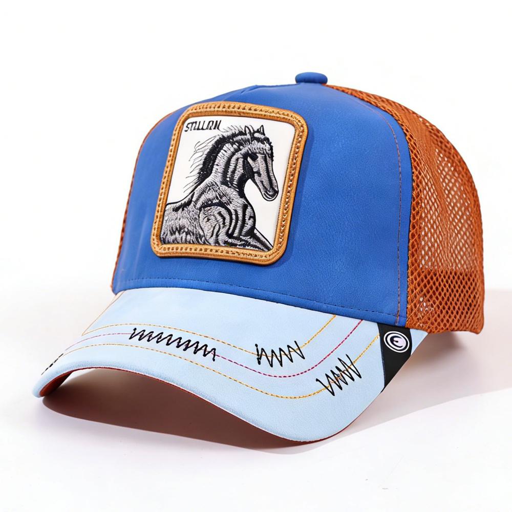 

1PC Mesh Trucker Hat, Breathable, Embroidered Stallion Horse Patch, Retro Western Streetwear