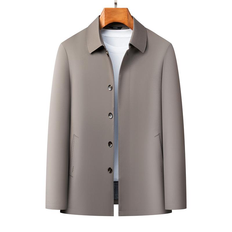 Spring and Autumn Mulberry Silk Men's Jacket Middle-aged Loose Thin Large Size Top Business Casual Lapel Dad Jacket