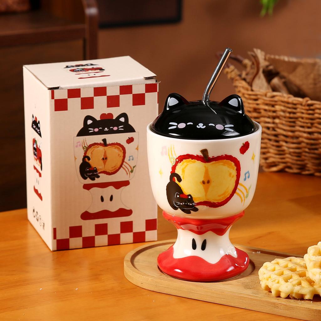 Handbemalter dreidimensionaler Apfelkern-Kelch Niedliche lustige Apfel-Katze Keramiktasse Geburtstags-Souvenir Mädchenbecher