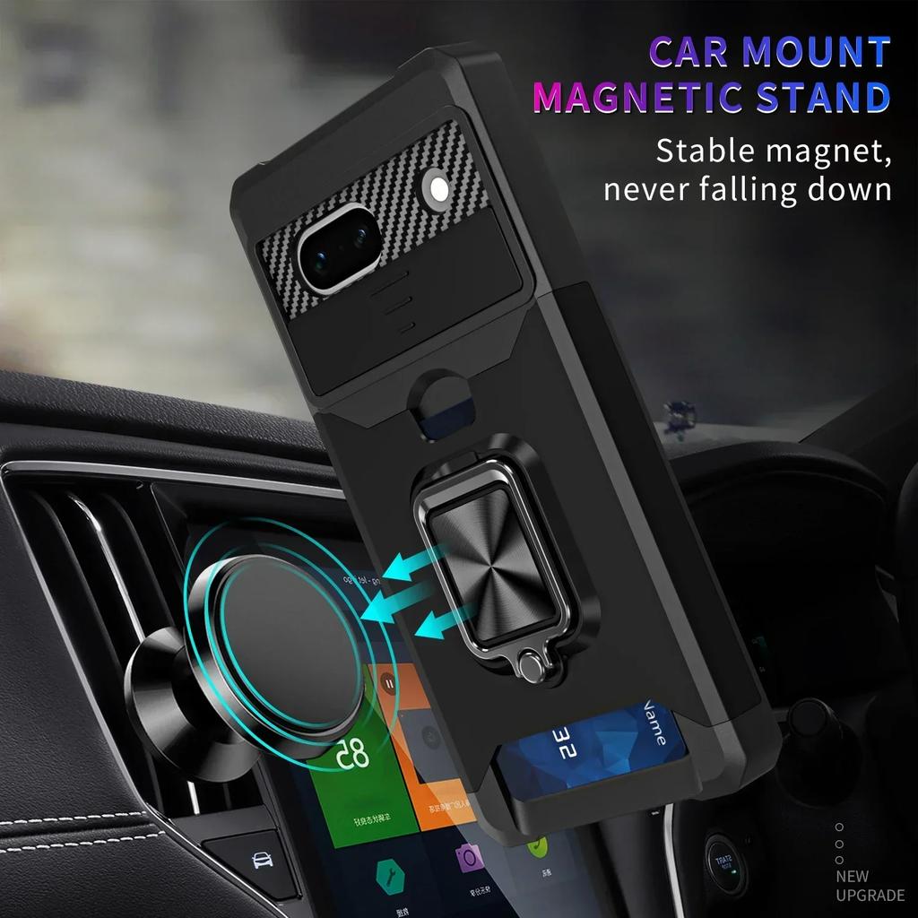 Case for Google Pixel 9A  9 Pro XL 8 7A 7 6 A Pro Slide Camera Card Holder Slot Wallet Protective With Ring Stand Cover
