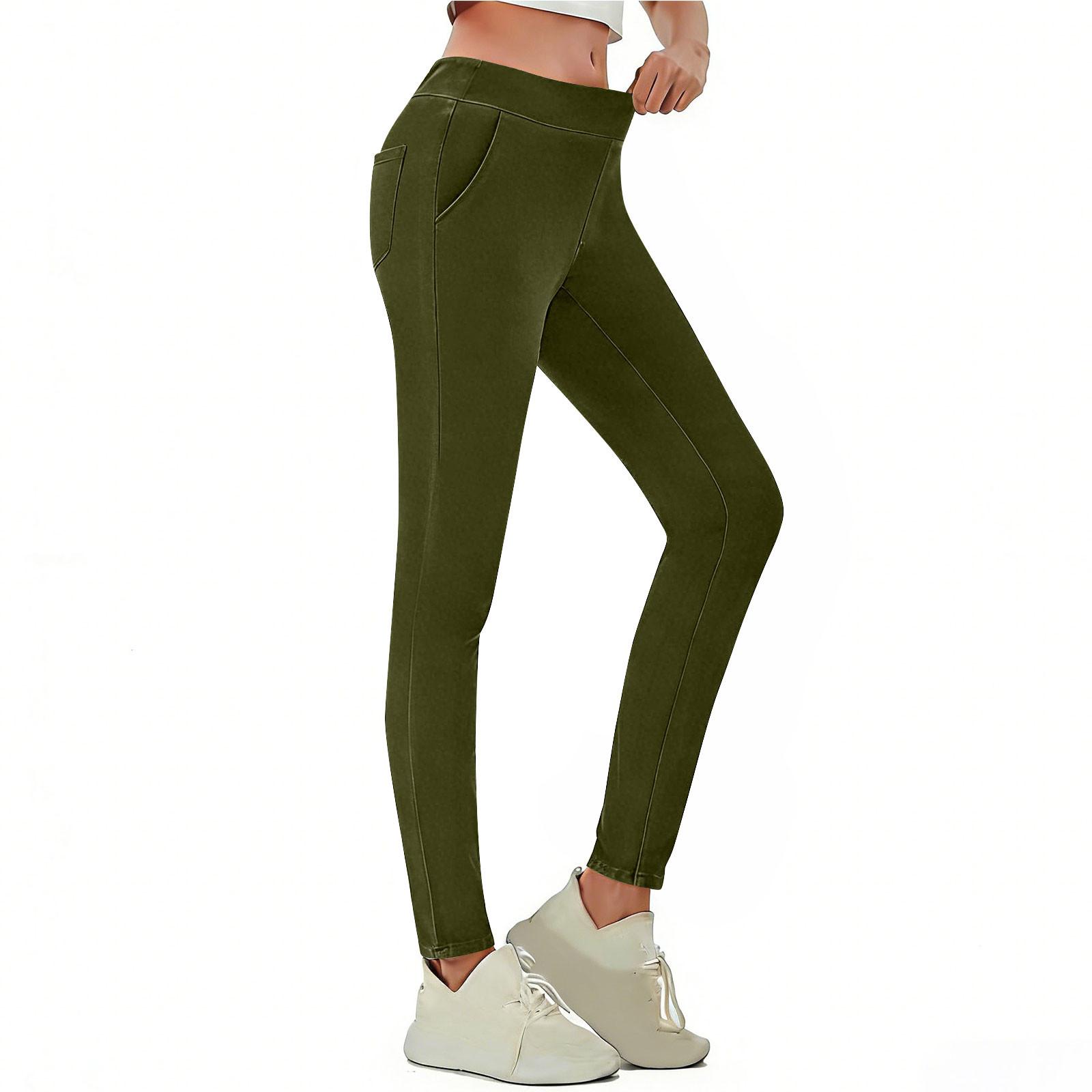 Women s Fashionable Color Elastic Waist High Waist Pocket Casual Sports Pants XL