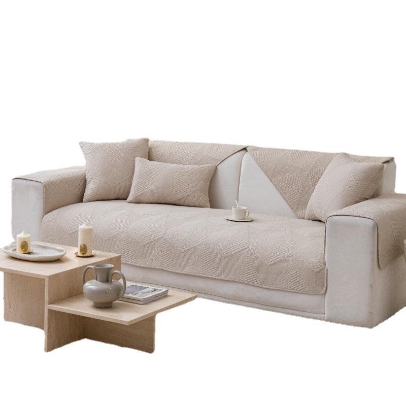 Nordic Simple Solid Color Sofa Cushion Four Seasons Pure Cotton Fabric Non-Slip Cotton Seat Cushions Universal Modern Sofa Cover Slipcover