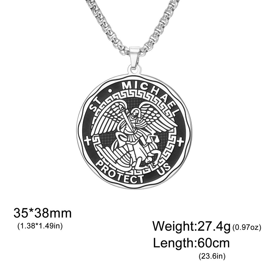 St. Michael Protect Us Pendant Necklace for Men Women Stainless Steel Archangel Medallion Religious Christian Amulet Jewelry